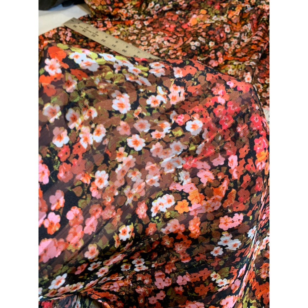 H&M Women Floral Blouse L Orange Black Cottagecore Mock Neck Balloon Sleeve - Picture 8 of 10